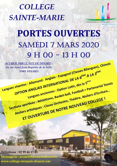 PORTES OUVERTES : SAMEDI 7 MARS 2020 (9H - 13H)